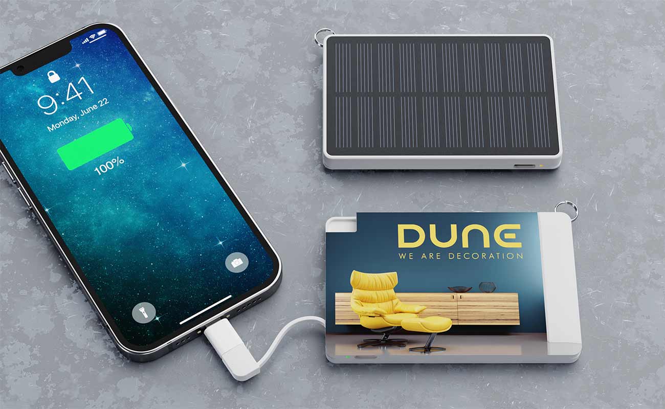 Solar Card - Tryckt Powerbank med solceller Solar Card - Tryckt Powerbank med solceller